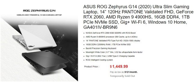 ASUS ROG Zephyrus G14 (2020) Ultra Slim Gaming Laptop