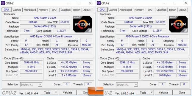 AMD Ryzen 3 3100 and 3300X CPU-Z