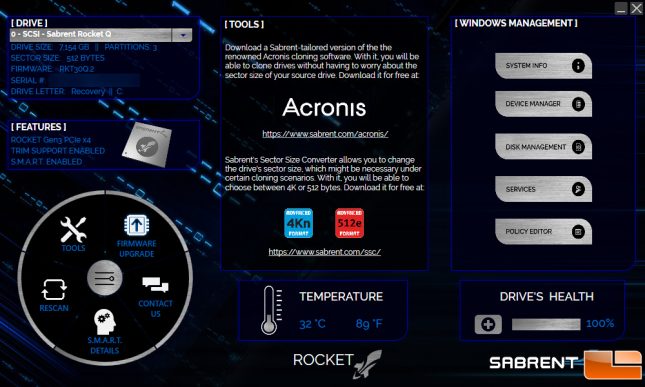 Sabrent Rocket Control Panel