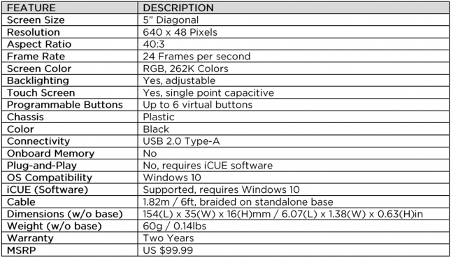 Corsair Nexus Tech Specs