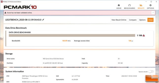 WD Black P50 Game Drive PCMark 10 Data Drive Benchmark