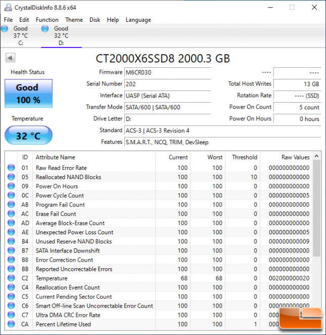 CrystalDiskInfo Crucial X6