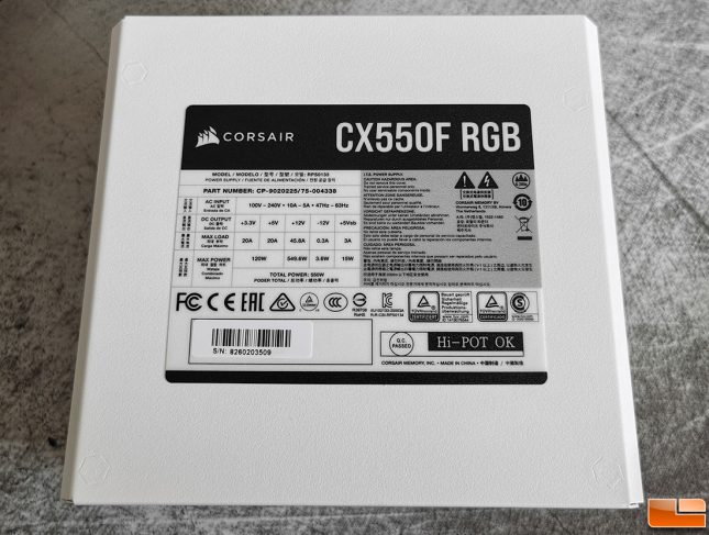 Corsair CX550F RGB Power Supply Label
