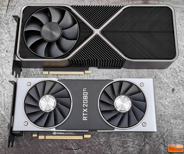 NVIDIA GeForfec RTX 3090 next to GeForce RTX 2080 Ti