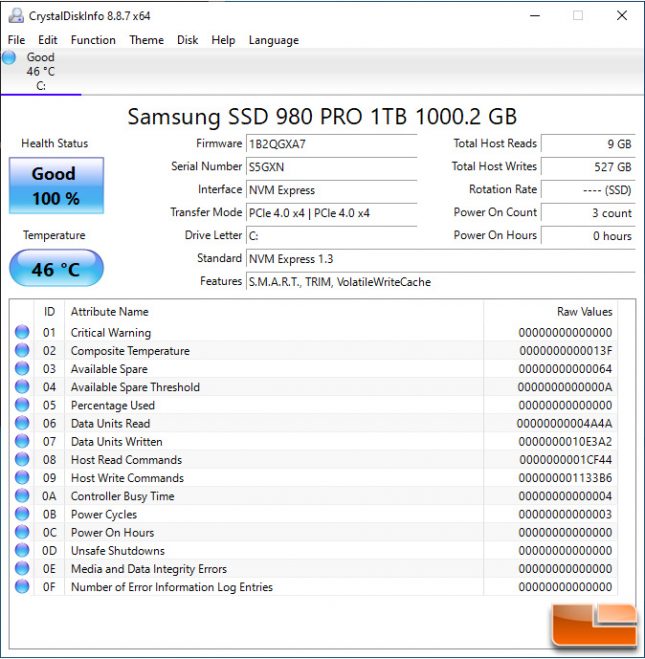 Samsung SSD 980 Pro CrystalDiskInfo