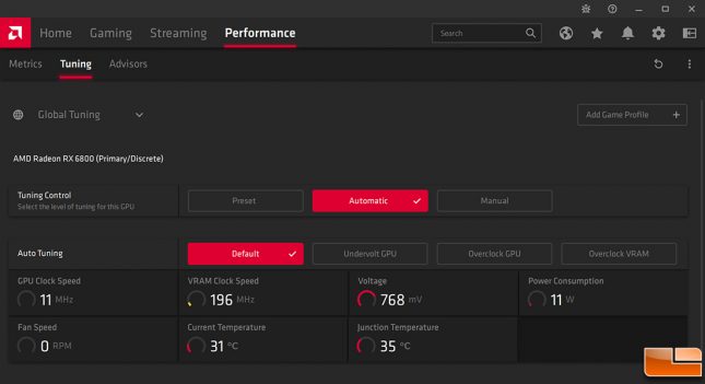 AMD Radeon RX 6800 Performance Tuning Menu