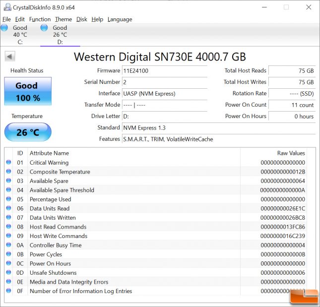 WD_BLACK P50 4TB Game Drive CrystalDiskInfo