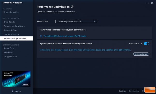 Samsung Magician 980 Pro 2TB Performance Settings