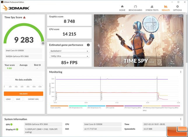 EVGA Precision X1 GeForce 3060 3DMark Time Spy Stock