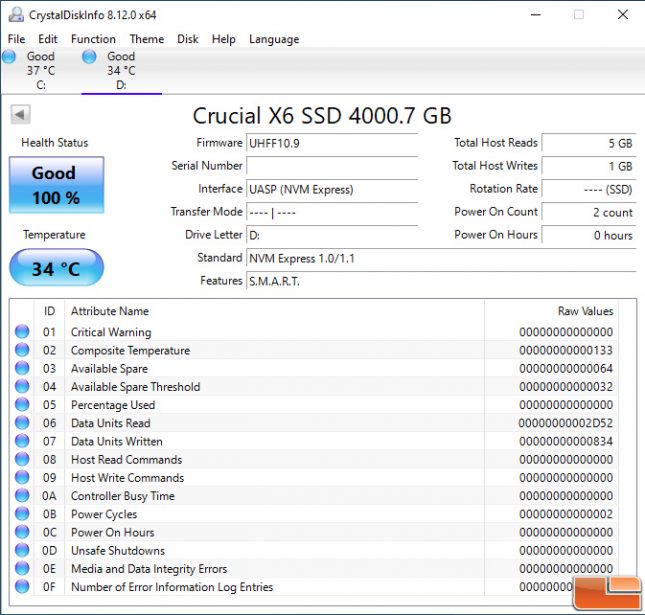 Crucial X6 4TB CrystalDiskInfo