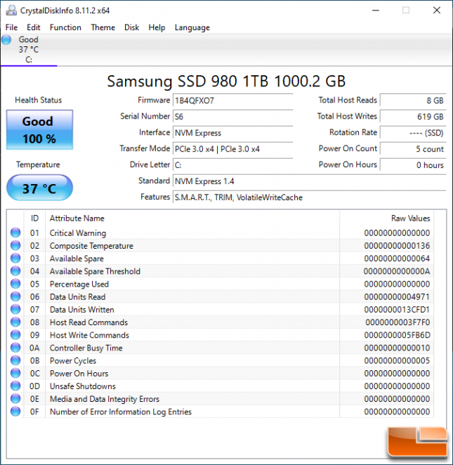 CrystalDiskInfo Samsung SSD 980 1TB