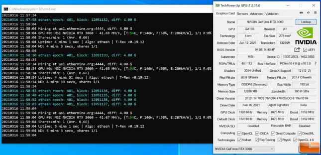 ETH Ethereum Mining on GeForce RTX 3060 After