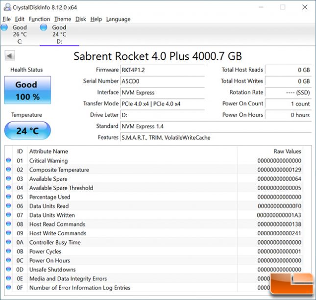 Sabrent Rocket 4 Plus 4TB CrystalDiskInfo